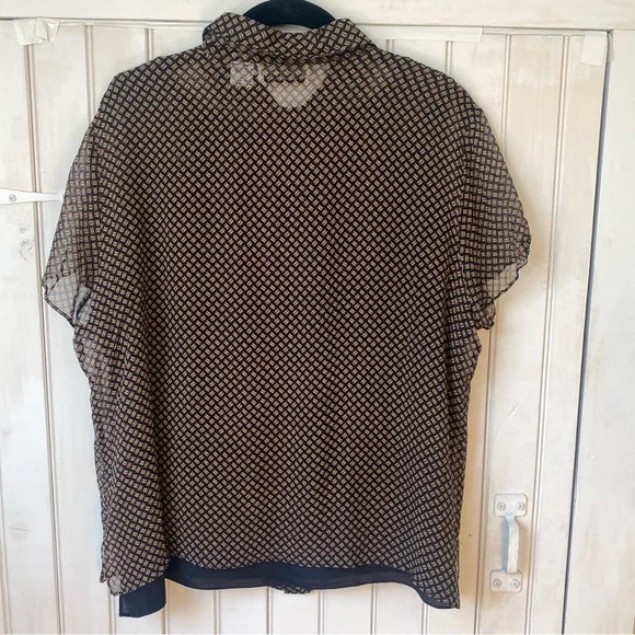 New York City Design Company Chic Black and Tan Button-Up Blouse 100% Silk XL - Picture 5 of 11